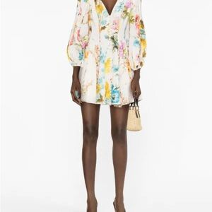 Zimmermann Halcyon floral-print linen minidress Size 2